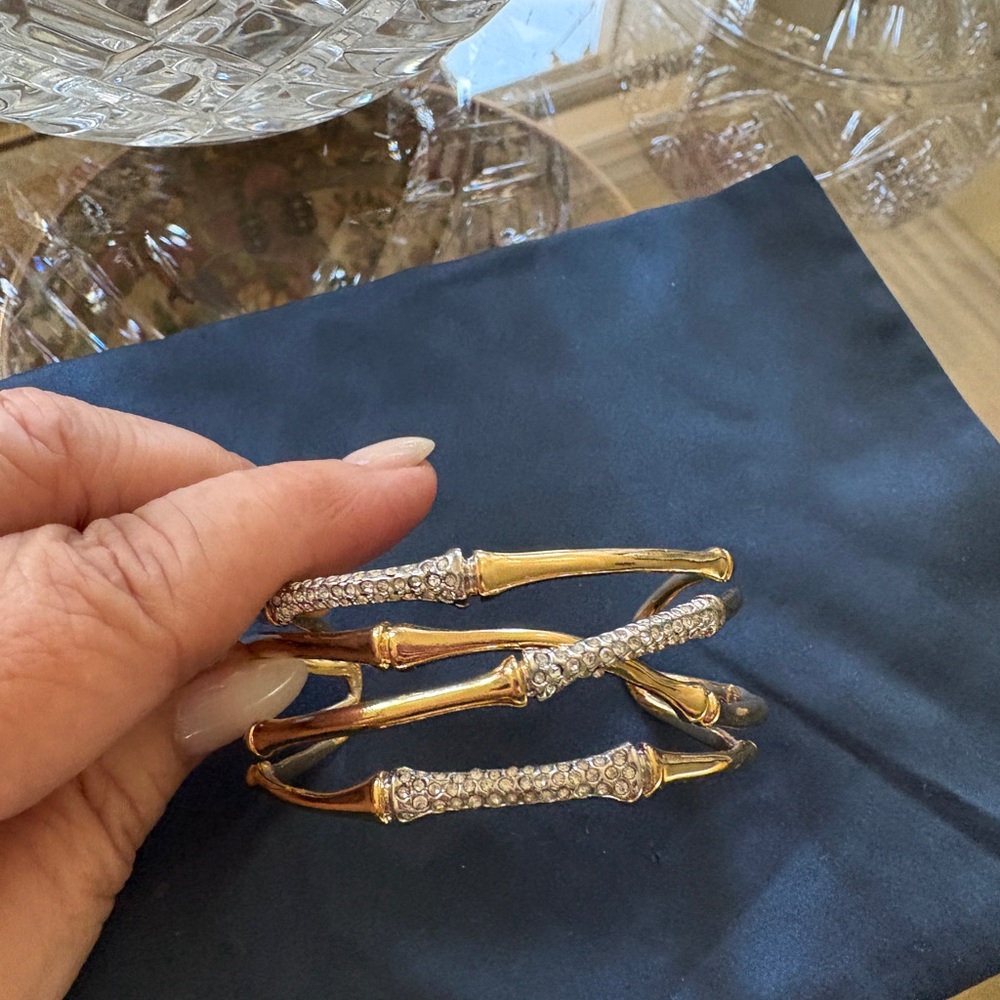 Gold-Tone Crystal Bamboo Cuff Bracelet Alexis Bittar